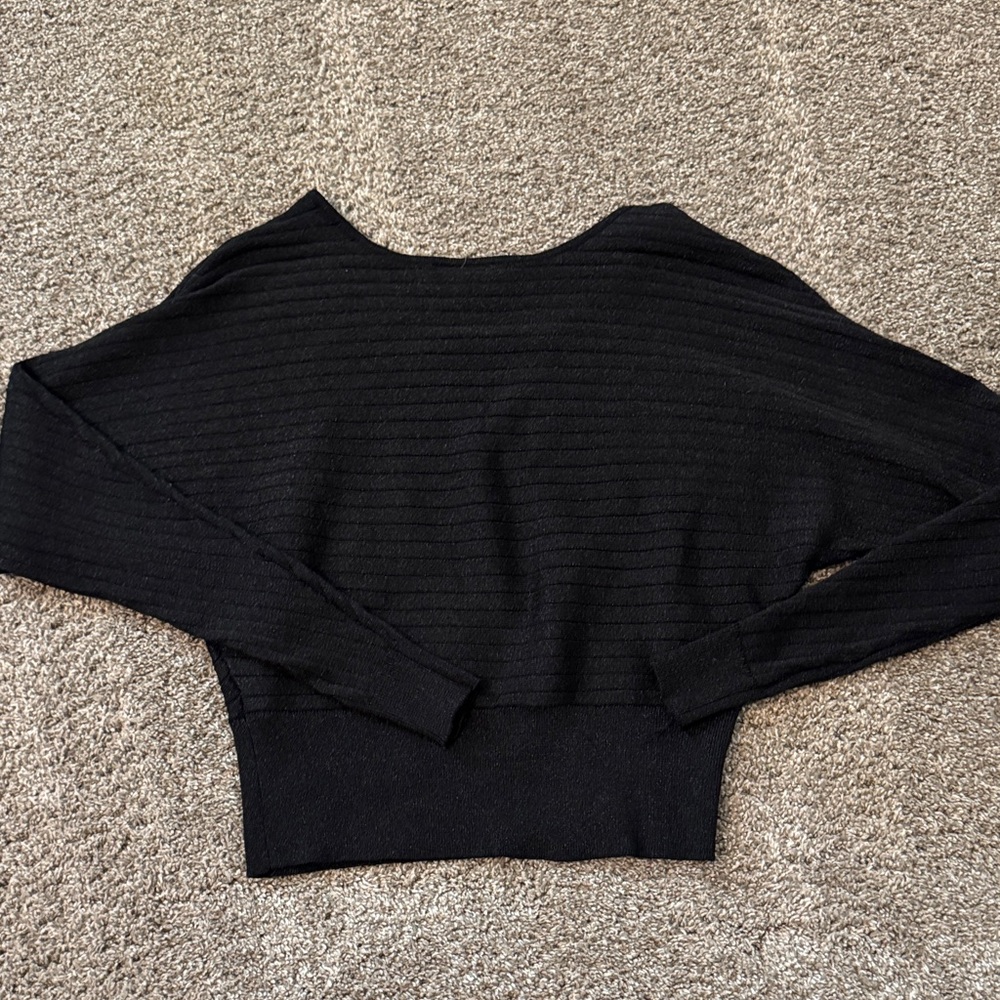BCX Black Ribbed V-Neck Wrap Detail Sweater - Picture 4 of 5